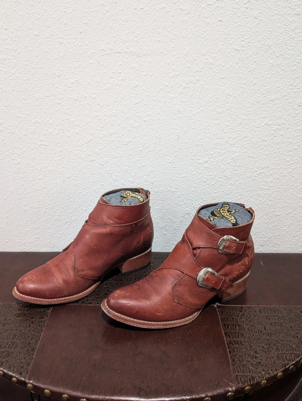 Freebird Saga Distressed Leather Buckle Booties Size 9